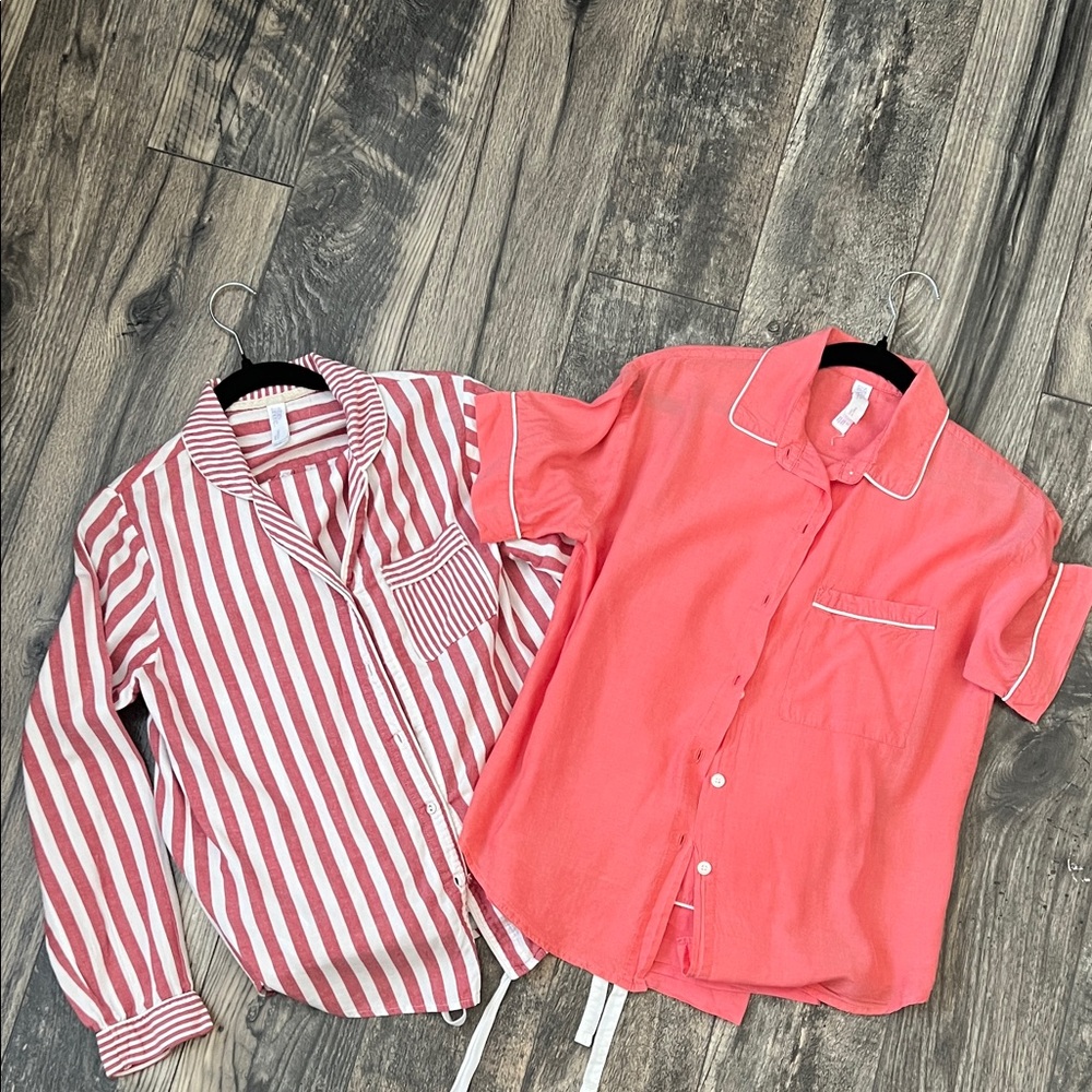 Red and Pink Striped and Solid Button-Up Shirts pajamas